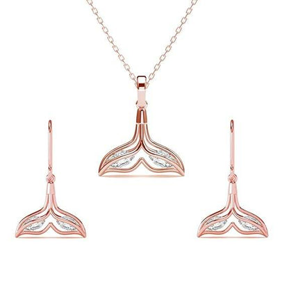925 Sterling Silver Whale Tail Pendant Earrings Chain Necklace Jewellery Set | Rose Gold Plated, Swiss Zirconia |Gift for Women and Girls - Rajputtrade