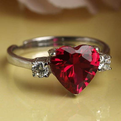 925 Sterling Silver Heart Stone Ring with Adjustable Band | Gift for Women Wife Girls - Rajputtrade