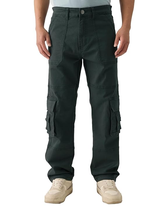 The Souled Store Solids: Men and Boys Straight Fit Cotton Blend Cargo Jeans - Rajputtrade