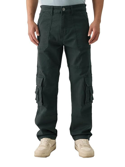 The Souled Store Solids: Men and Boys Straight Fit Cotton Blend Cargo Jeans - Rajputtrade
