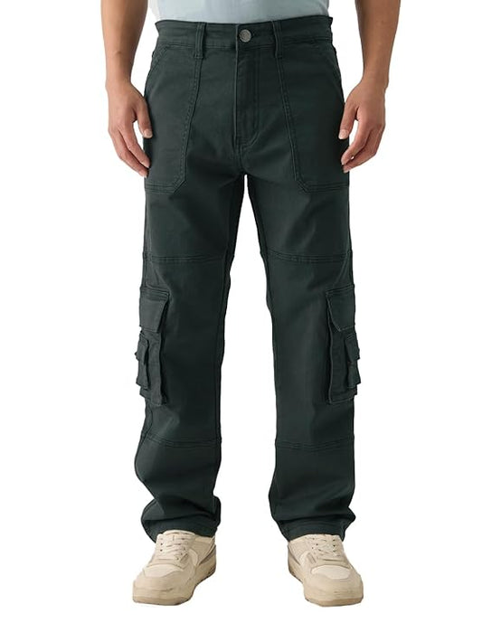 The Souled Store Solids: Men and Boys Straight Fit Cotton Blend Cargo Jeans - Rajputtrade