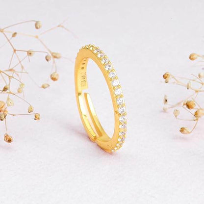925 Silver Golden Minimal Zirconia Ring, Adjustable| Gifts for Women and Girls - Rajputtrade