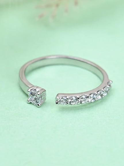 Pure 925 Sterling Silver Minimal Office wear Finger Ring with Adjustable Band | Gift for Women Girls Wife Girlfriend | Multiple Design Options - Rajputtrade
