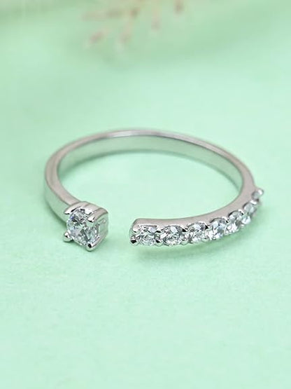 Pure 925 Sterling Silver Minimal Office wear Finger Ring with Adjustable Band | Gift for Women Girls Wife Girlfriend | Multiple Design Options - Rajputtrade