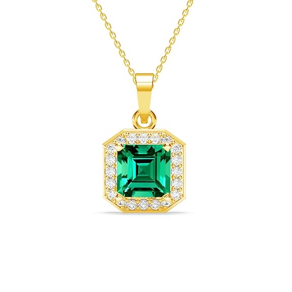 925 Sterling Silver Amati Green Solitaire Pendant Earrings Chain Necklace Jewellery Set | Gold Plated, Swiss Zirconia |Gift for Women and Girls
