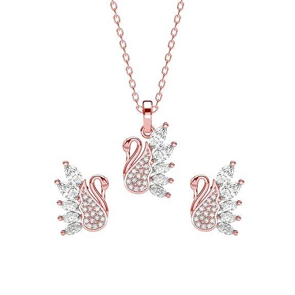 925 Sterling Silver Dancing Swan Pendant Earrings Chain Necklace Jewellery Set | Rose Gold Plated, Swiss Zirconia | Gift for Women and Girls - Rajputtrade