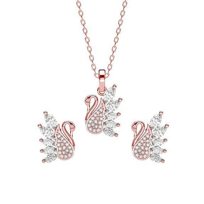 925 Sterling Silver Dancing Swan Pendant Earrings Chain Necklace Jewellery Set | Rose Gold Plated, Swiss Zirconia | Gift for Women and Girls - Rajputtrade