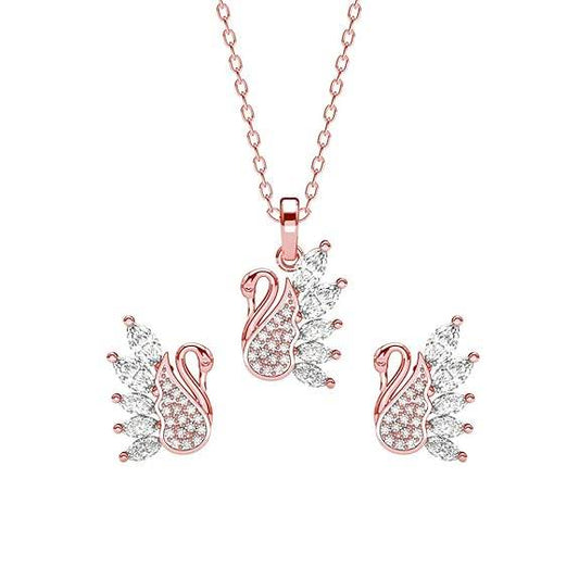 925 Sterling Silver Dancing Swan Pendant Earrings Chain Necklace Jewellery Set | Rose Gold Plated, Swiss Zirconia | Gift for Women and Girls - Rajputtrade