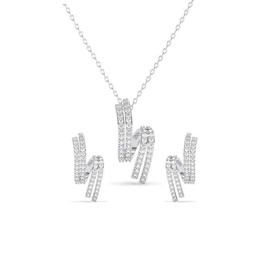 925 Sterling Silver Curl Pendant Earrings Chain Necklace Jewellery Set | Platinum Plated, Swiss Zirconia | Gift for Women and Girls - Rajputtrade