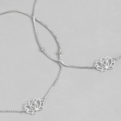 925 Sterling Silver Designer Lotus Floral Rhodium Plated Adjustable Chain Anklet (Pair) | Gift for Women & Girls | - Rajputtrade