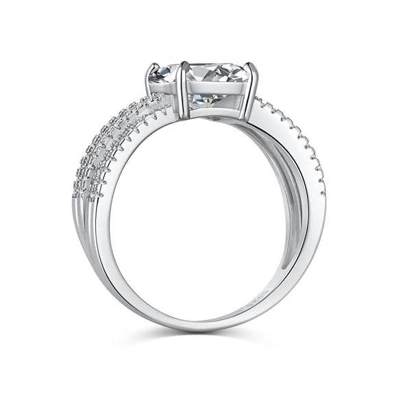 92.5 Sterling Silver Multi Band Emerald Cut Ring | Engagement Ring for Women, - Rajputtrade