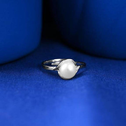 925 Sterling Silver Sicily Real Pearl Size Adjustable Finger Ring | Gift for Women and Girls | Platinum Plated - Rajputtrade