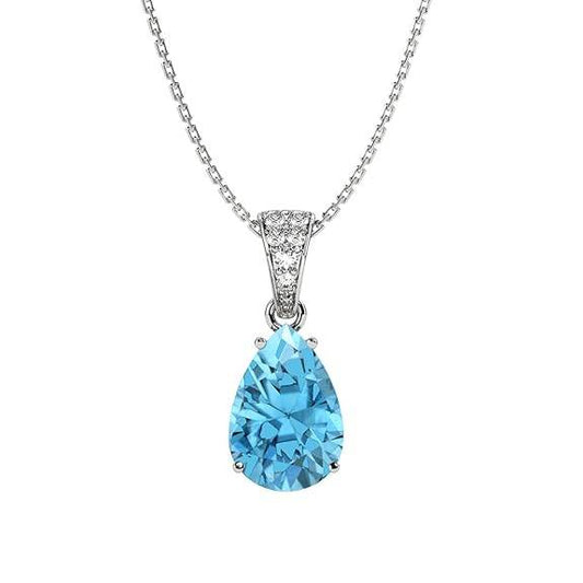 925 Sterling Silver Sky Blue Tear Drop Pendant Earring Chain Jewellery Set | Rhodium Plated, Swiss Zirconia | Gift for Women & Girls - Rajputtrade