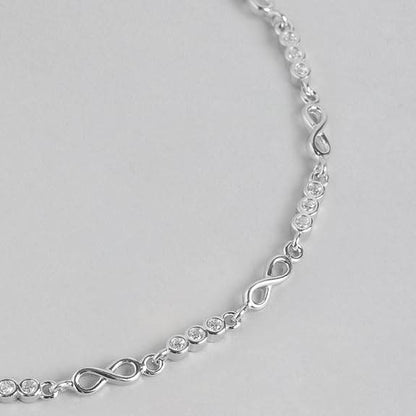 925 Sterling Silver Cubic Zirconia Infinity Rhodium Plating Chain Anklet (Single) | | Gift for Women & Girls | - Rajputtrade