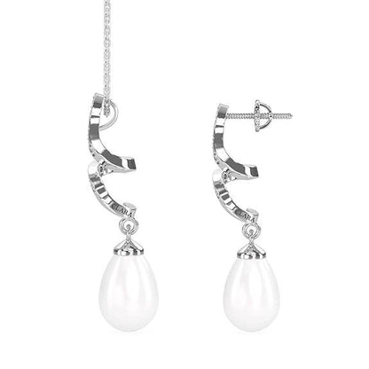 925 Sterling Silver Pearl Twist Pendant Earring Chain Jewellery Set | Rhodium Plated, Swiss Zirconia | Gift for Women & Girls - Rajputtrade