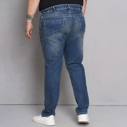 JOHN PRIDE Plus Size Men's Stretchable Mid-Rise Comfort Fit Clean Look Blue Cotton Jeans for Men - Rajputtrade