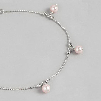 925 Sterling Silver Cubic Zirconia Heart Rose Gold Plating Chain Anklet (Single) | Gift for Women & Girls | - Rajputtrade