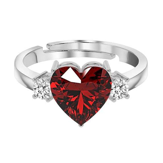 925 Sterling Silver Heart Stone Ring with Adjustable Band | Gift for Women Wife Girls - Rajputtrade