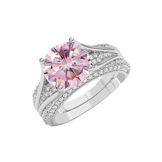Pure 925 Sterling Silver Tove Pink Solitaire Wedding Finger Ring | Swiss Zircon Platinum Plated | Size Adjustable | Gift for Women Girls Wife Girlfriend - Rajputtrade