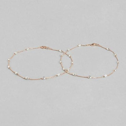 925 Sterling Silver Anklet (Pair) | Beads Chain Rose Gold Plating Chain | Gift for Women & Girls | - Rajputtrade