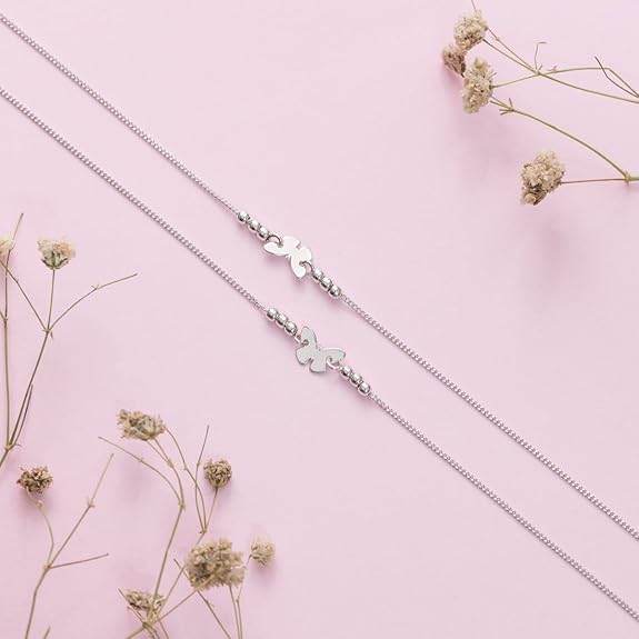 925 Sterling Silver Designer Sleek Butterfly Chain Rhodium Plated Anklet (Pair) | Gift for Women & Girls | - Rajputtrade
