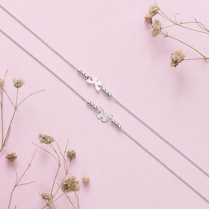925 Sterling Silver Designer Sleek Butterfly Chain Rhodium Plated Anklet (Pair) | Gift for Women & Girls | - Rajputtrade