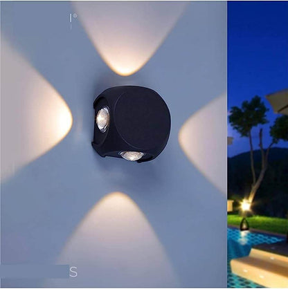 4 Way Oval Up Down LED Outdoor Waterproof IP65 Exterior Wall Step Light Fixture Lamp (Warm White, Black Body) 8 Watts,Aluminium - Rajputtrade