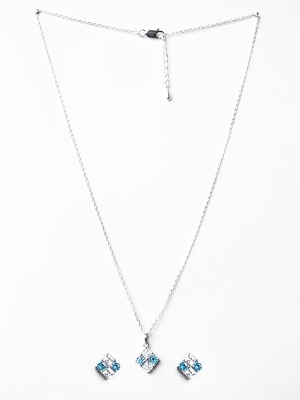 925 Sterling Silver Belen Pendant Earring Chain Jewellery Set | Rhodium Plated, Swiss Zirconia | Gift for Women & Girls - Rajputtrade