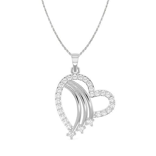 925 Sterling Silver Heart Shape Pendant Chain Necklace | Rhodium Plated, Swiss Zirconia | Gift for Women and Girls - Rajputtrade