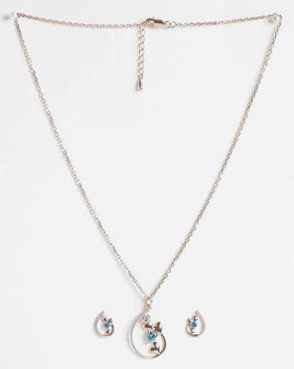 925 Sterling Silver Heart Pendant Earring Chain Jewellery Set | Rose Gold Rhodium Plated, Swiss Zirconia | Gift for Women & Girls - Rajputtrade