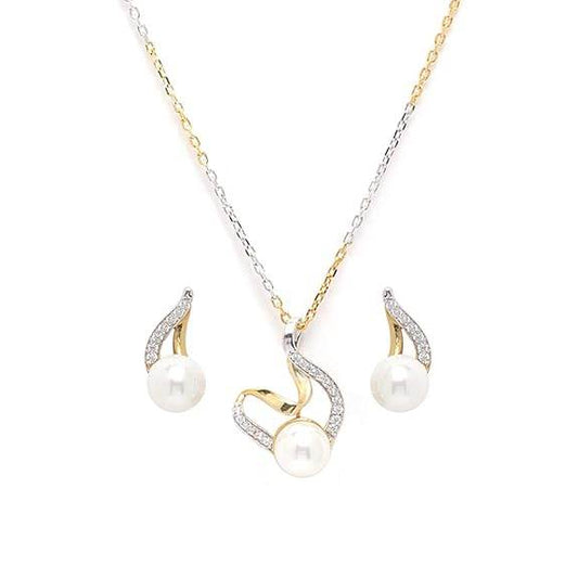 925 Sterling Silver Pearl Asuka Pendant Earring Chain Jewellery Set | Gold Rhodium Plated, Swiss Zirconia | Gift for Women & Girls - Rajputtrade