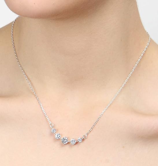 925 Sterling Silver 5 Stone Pendant Earring Chain Jewellery Set | Platinum Plated, Swiss Zirconia | Gift for Women & Girls