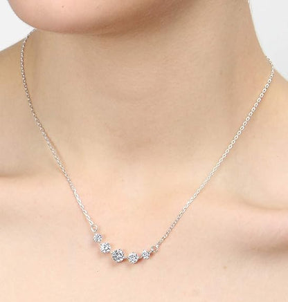 925 Sterling Silver 5 Stone Pendant Earring Chain Jewellery Set | Platinum Plated, Swiss Zirconia | Gift for Women & Girls