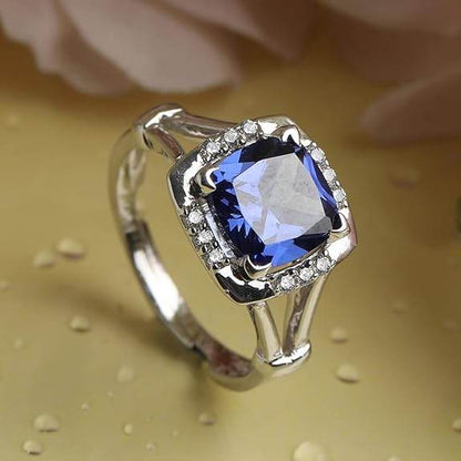925 Sterling Silver Cushion Stone Ring with Adjustable Band | Gift for Women Wife Girls - Rajputtrade