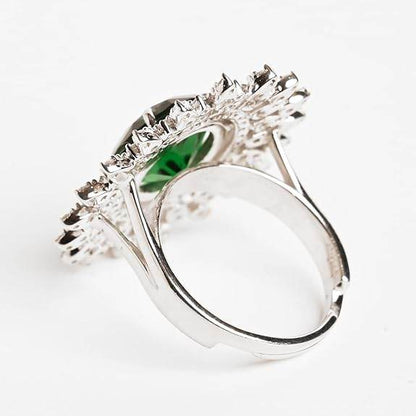 925 Sterling Silver Emerald Adjustable Cocktail Ring | Rhodium Plated, Swiss Zirconia | Jewellery Gift for Women and Girls - Rajputtrade