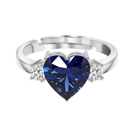 925 Sterling Silver Heart Stone Ring with Adjustable Band | Gift for Women Wife Girls - Rajputtrade
