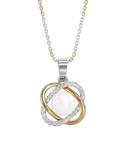 925 Sterling Silver Real Pearl Knot Pendant Earring Chain Jewellery Set | Gold Rhodium Plated | Gift for Women & Girls - Rajputtrade