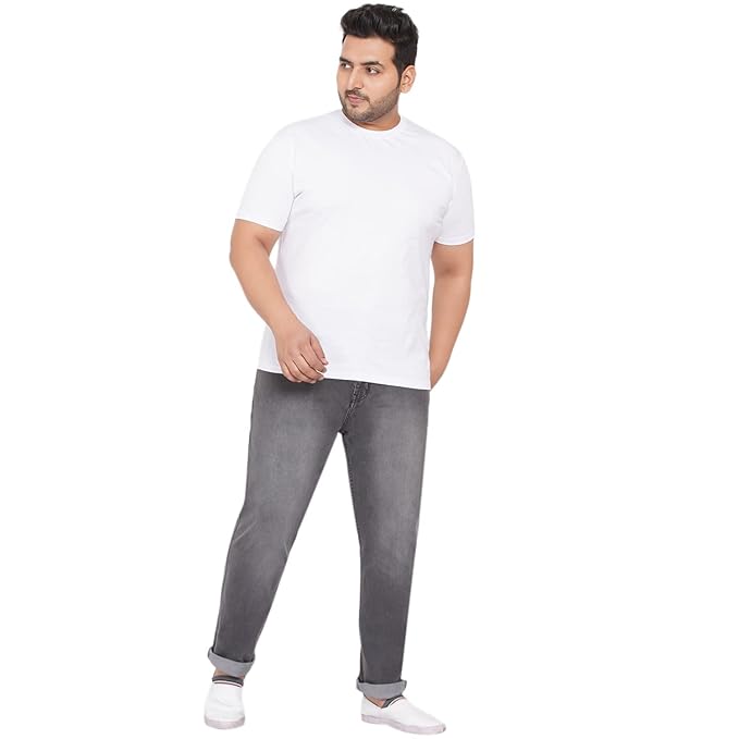 JOHN PRIDE Plus Size Men's Stretchable Mid-Rise Comfort Fit Clean Look Grey Cotton Jeans for Men - Rajputtrade