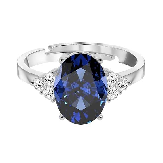 925 Sterling Silver Oval Stone Ring with Adjustable Band | Gift for Women Wife Girls - Rajputtrade