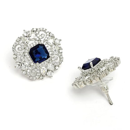 Rhodium Plated Silver Toned Brass Royale Celebrity Inspired, Cystal Jewellery Set For Women & Girls (Blue) - Rajputtrade