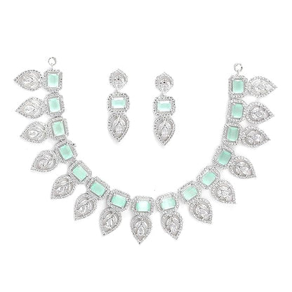 Jewellery Set Leaf Style AD/ Rose Gold Plated Handcrafted Circle Necklace Set for Women & Girls - Rajputtrade