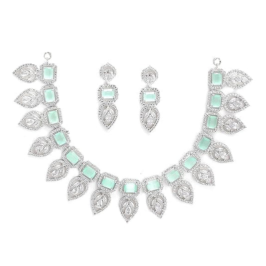Jewellery Set Leaf Style AD/ Rose Gold Plated Handcrafted Circle Necklace Set for Women & Girls - Rajputtrade
