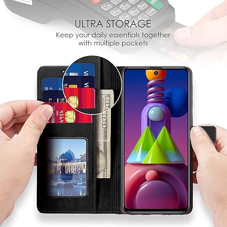 Samsung Galaxy A20 | A30 | M10s (Flexible | Leather Finish | Card Pockets Wallet & Stand | Black)