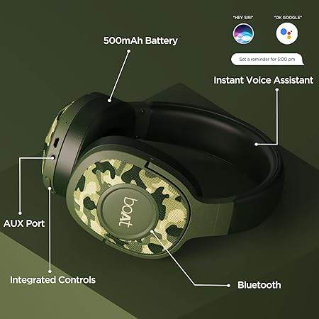 boAt Rockerz 550 Over Ear Bluetooth Headphones with Upto 20 Hours Playback, 50MM Drivers (Army Green) - Rajputtrade