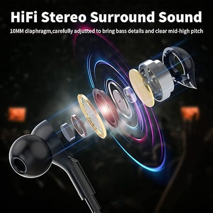Neckband Bluetooth Headphones Wireless Earbuds for Samsung S25 Ultra S24 S23 FE S22 A53 A14 (Black) - Rajputtrade