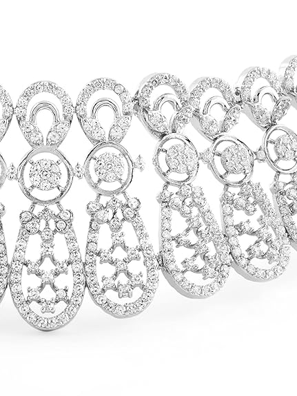 Silver Tone Dazzling Cubic Zirconia Brass Choker Necklace and Earring Set For Women - Rajputtrade