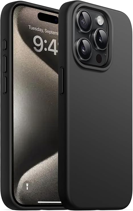 iPhone 15 Pro Case 6.1, Slim Liquid Silicone 3 Layers Full Covered Soft (Black)