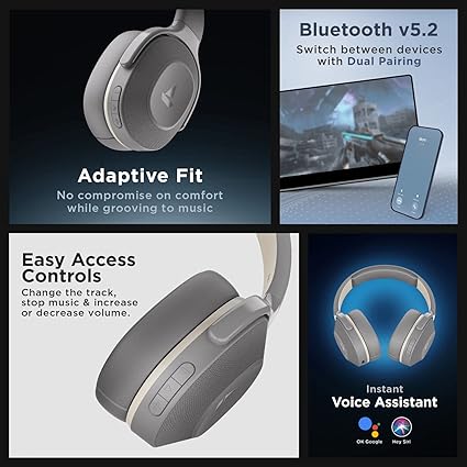 boAt Rockerz 425 Bluetooth Wireless On Ear Headphones Signature Sound, Enx Tech, ASAP Charge, 25H Playtime (Grey)
