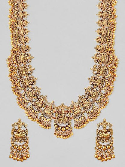 Womens 24K Gold Plated Handcrafted Traditional Lakshmi Temple Jewellery Set - Rajputtrade