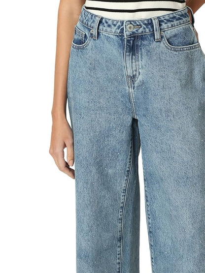 Women's Relaxed Jeans, Medium Blue Denim (29) - Rajputtrade
